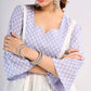 Powder Blue Dobby Cotton Contemporary Top with Soft Gathered Waist