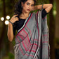 Poised Grey Cotton Saree with Classic Hand Block Printed Borders