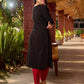 Classic Black Cotton Kurta with Intricate Paisley Embroidery