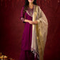Regal Purple Silk Kurta with Gathered Silhouette & Brocade Accents