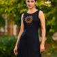 Handcrafted Black Rayon Dress Adorned with Traditional Warli Painting - Jacket Optional