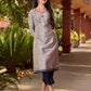 Refined Grey Cotton Silk Kurta with Intricate Contrasting Mirror Work