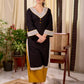 Timeless Black Cotton Kurta with White Floral Hand Block Printed Yoke, Cuffs & Hem with Contrast Button Detail