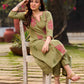 Soft Light Green A-Line Kurta With Artisanal Floral Hand Block Print