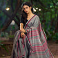 Poised Grey Cotton Saree with Classic Hand Block Printed Borders