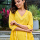 Lemon yellow pleated kurta accented with delicate lace detailing-pant optional