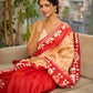 Elegant Red Pure Silk Saree with White Warli Art Print & Folk Motif Pallu