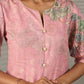 Blush pink Kalamkari printed dress with elegant pleated detailing