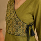 Chic Olive Green Cotton Kurta with Ajrakh Printed Asymmetric Yoke & Black Tassel Tie