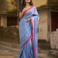 Light Grey Cotton Saree with Delicate Floral Hand Embroidery