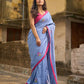 Light Grey Cotton Saree with Delicate Floral Hand Embroidery