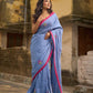 Light Grey Cotton Saree with Delicate Floral Hand Embroidery