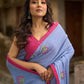 Light Grey Cotton Saree with Delicate Floral Hand Embroidery
