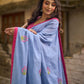Light Grey Cotton Saree with Delicate Floral Hand Embroidery