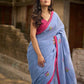 Light Grey Cotton Saree with Delicate Floral Hand Embroidery