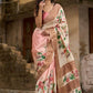 Pink Pastel Toned Tussar Silk Saree with Subtle Floral Print