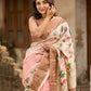 Pink Pastel Toned Tussar Silk Saree with Subtle Floral Print