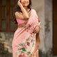 Pink Pastel Toned Tussar Silk Saree with Subtle Floral Print