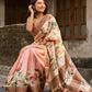 Pink Pastel Toned Tussar Silk Saree with Subtle Floral Print