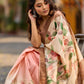 Pink Pastel Toned Tussar Silk Saree with Subtle Floral Print