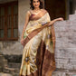 Classic Beige Tussar Silk Saree with Artistic Floral Design