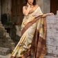 Classic Beige Tussar Silk Saree with Artistic Floral Design