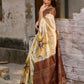 Classic Beige Tussar Silk Saree with Artistic Floral Design
