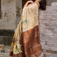 Classic Beige Tussar Silk Saree with Artistic Floral Design