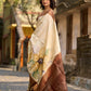Classic Beige Tussar Silk Saree with Artistic Floral Design