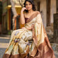 Classic Beige Tussar Silk Saree with Artistic Floral Design