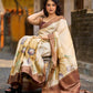Classic Beige Tussar Silk Saree with Artistic Floral Design
