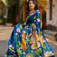 Navy Blue Tussar Silk Saree with Heritage Pichwai Print