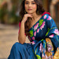 Navy Blue Tussar Silk Saree with Heritage Pichwai Print