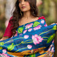 Navy Blue Tussar Silk Saree with Heritage Pichwai Print