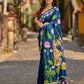 Navy Blue Tussar Silk Saree with Heritage Pichwai Print