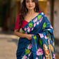 Navy Blue Tussar Silk Saree with Heritage Pichwai Print