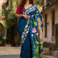 Navy Blue Tussar Silk Saree with Heritage Pichwai Print