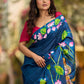 Navy Blue Tussar Silk Saree with Heritage Pichwai Print
