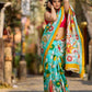 Aqua Blue Tussar Silk Saree with Statement Kalamkari Print