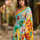 Aqua Blue Tussar Silk Saree with Statement Kalamkari Print