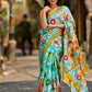 Aqua Blue Tussar Silk Saree with Statement Kalamkari Print