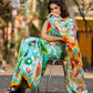 Aqua Blue Tussar Silk Saree with Statement Kalamkari Print