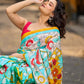 Aqua Blue Tussar Silk Saree with Statement Kalamkari Print