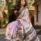 Dusty Lavender Tussar Silk Saree with Elegant Floral Print & Zari Border