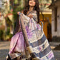 Dusty Lavender Tussar Silk Saree with Elegant Floral Print & Zari Border