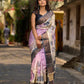 Dusty Lavender Tussar Silk Saree with Elegant Floral Print & Zari Border