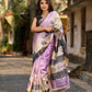 Dusty Lavender Tussar Silk Saree with Elegant Floral Print & Zari Border