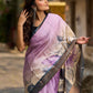 Dusty Lavender Tussar Silk Saree with Elegant Floral Print & Zari Border