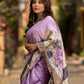 Dusty Lavender Tussar Silk Saree with Elegant Floral Print & Zari Border
