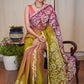 Pink & Green dyed exclusive hand Batik cotton saree